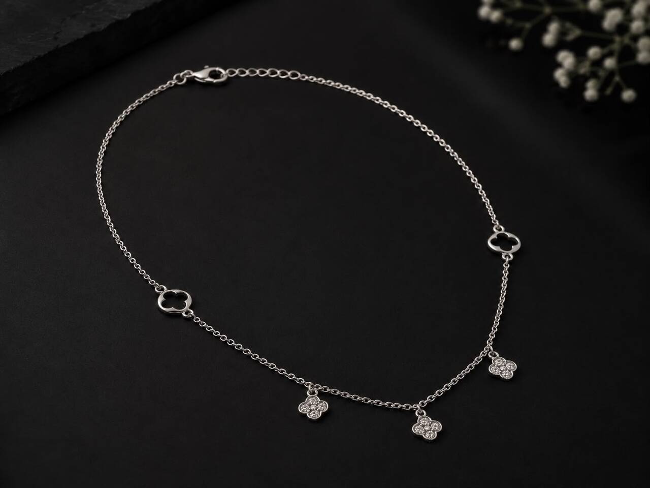 Noir Clover Charm Necklace | 925 Sterling Silver | Veera Aabha