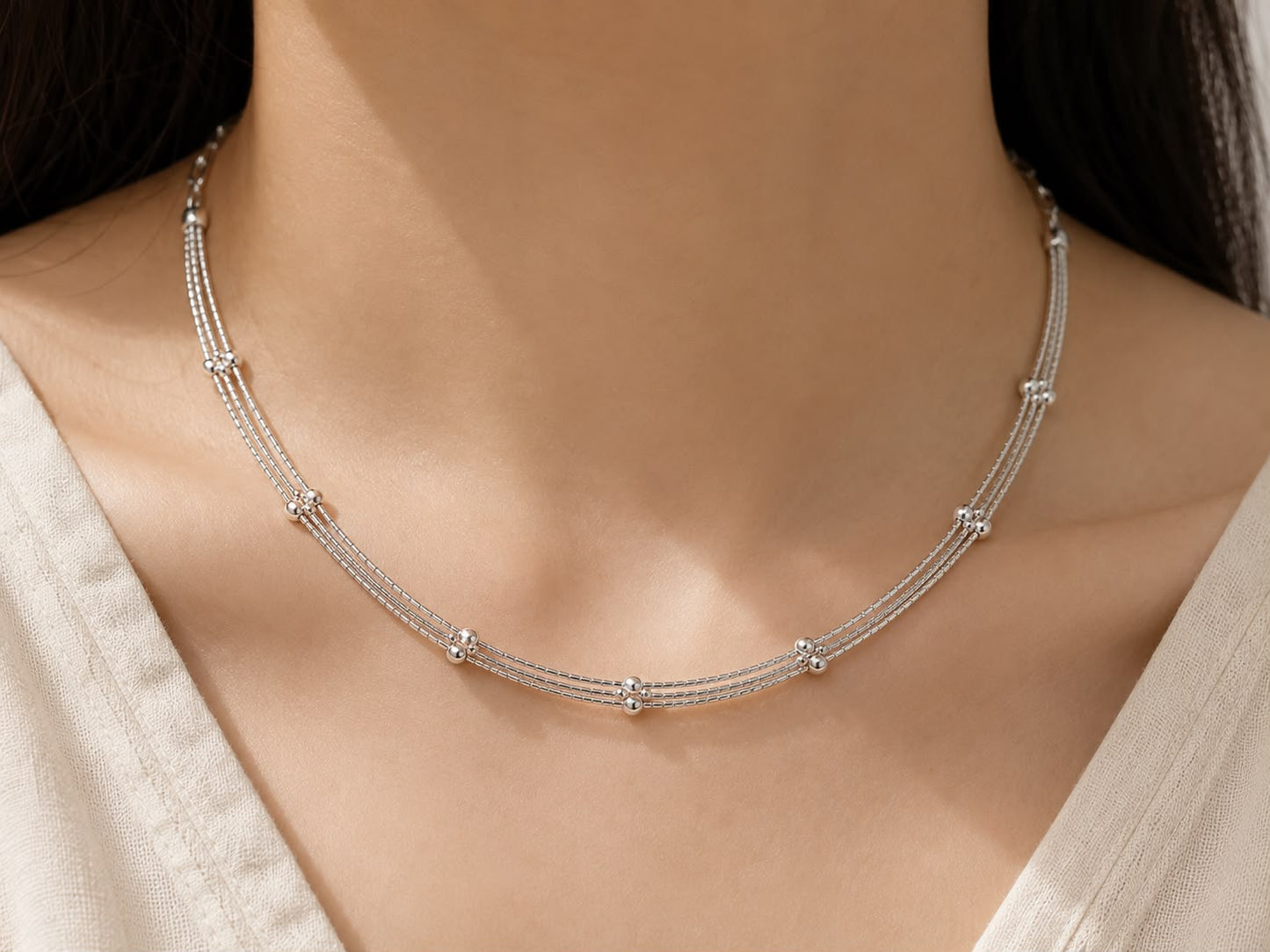 Celeste Beaded Silver Necklace | Veera Aabha