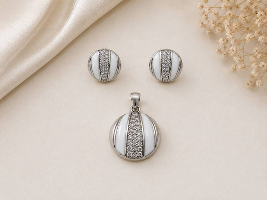 Pearl Essence 925 Sterling Silver Pendant Set by Veera Aabha