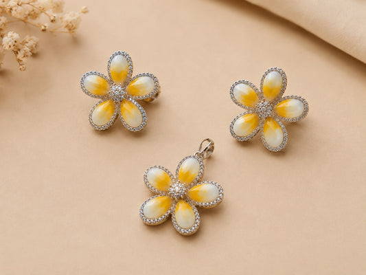 Sunlit Blossom Pendant Set | 925 Sterling Silver | Veera Aabha