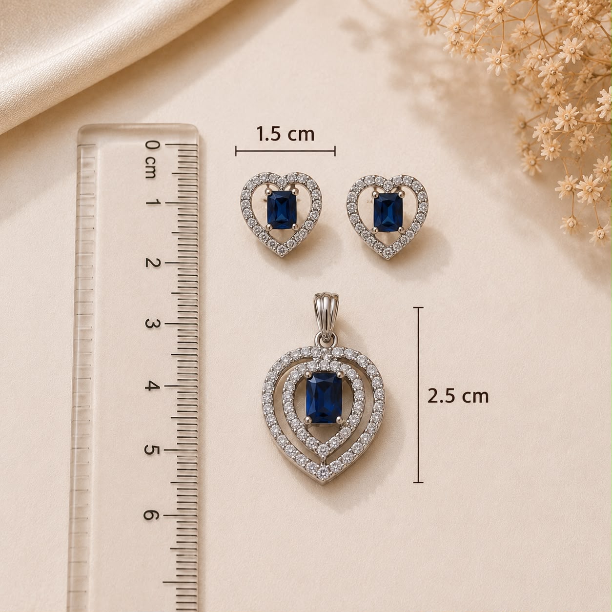 Sapphire Heart 925 Sterling Silver Pendant Set by Veera Aabha
