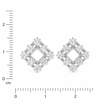 Celestial Square Halo Stud Earrings | 925 Sterling Silver | Veera Aabha
