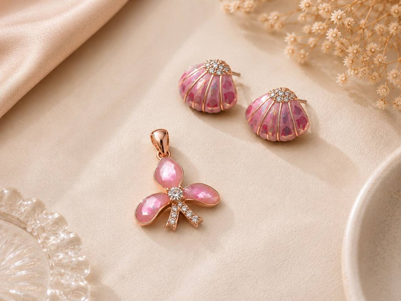 Blush Bloom 925 Sterling Silver Pendant Set by Veera Aabha