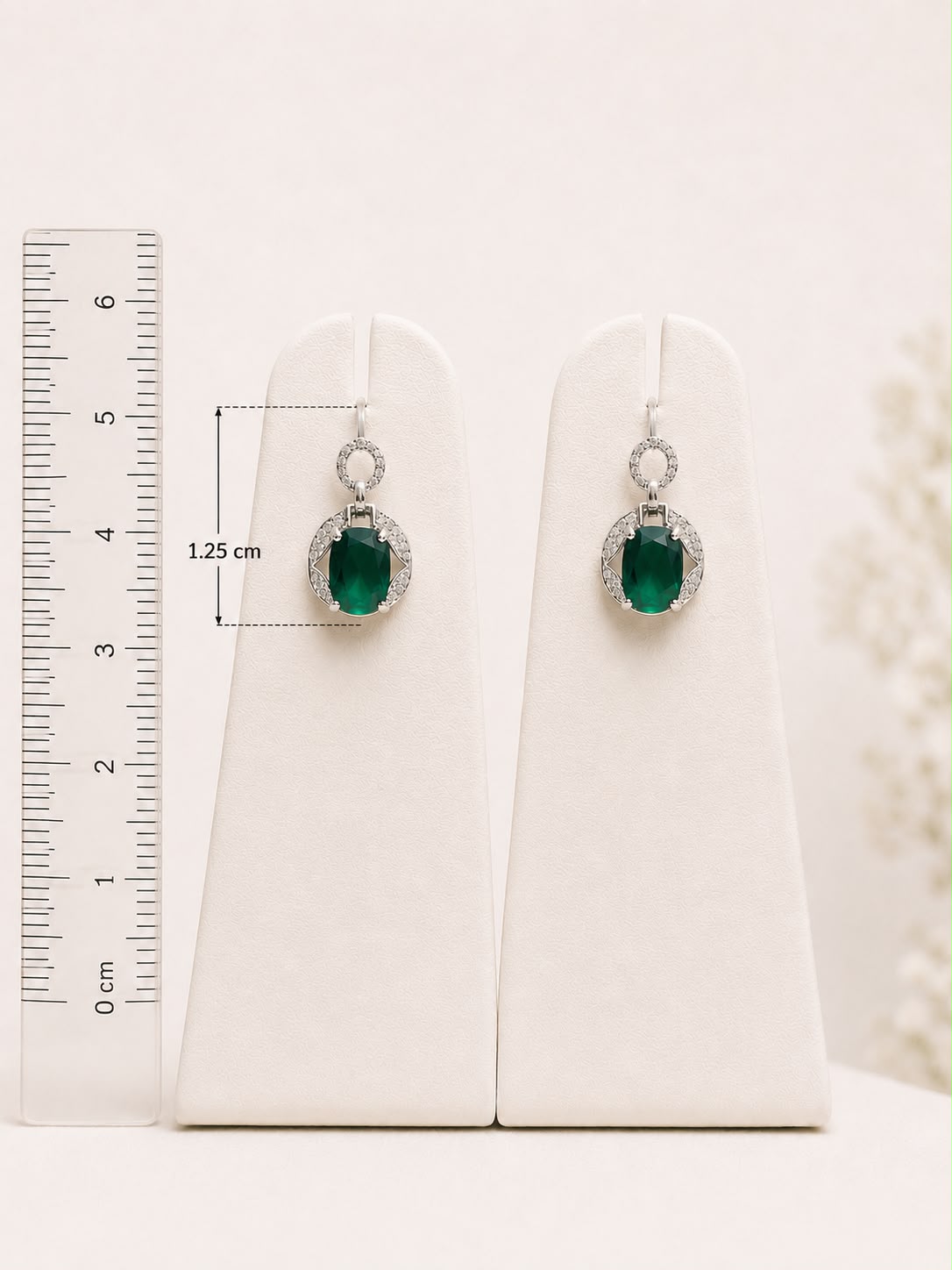 Emerald Halo Drop Earrings | 925 Sterling Silver | Veera Aabha