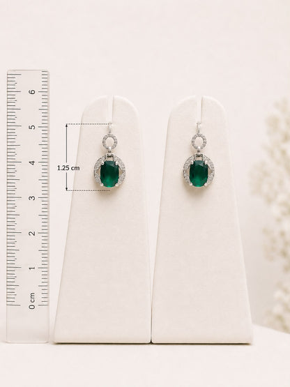 Emerald Halo Drop Earrings | 925 Sterling Silver | Veera Aabha