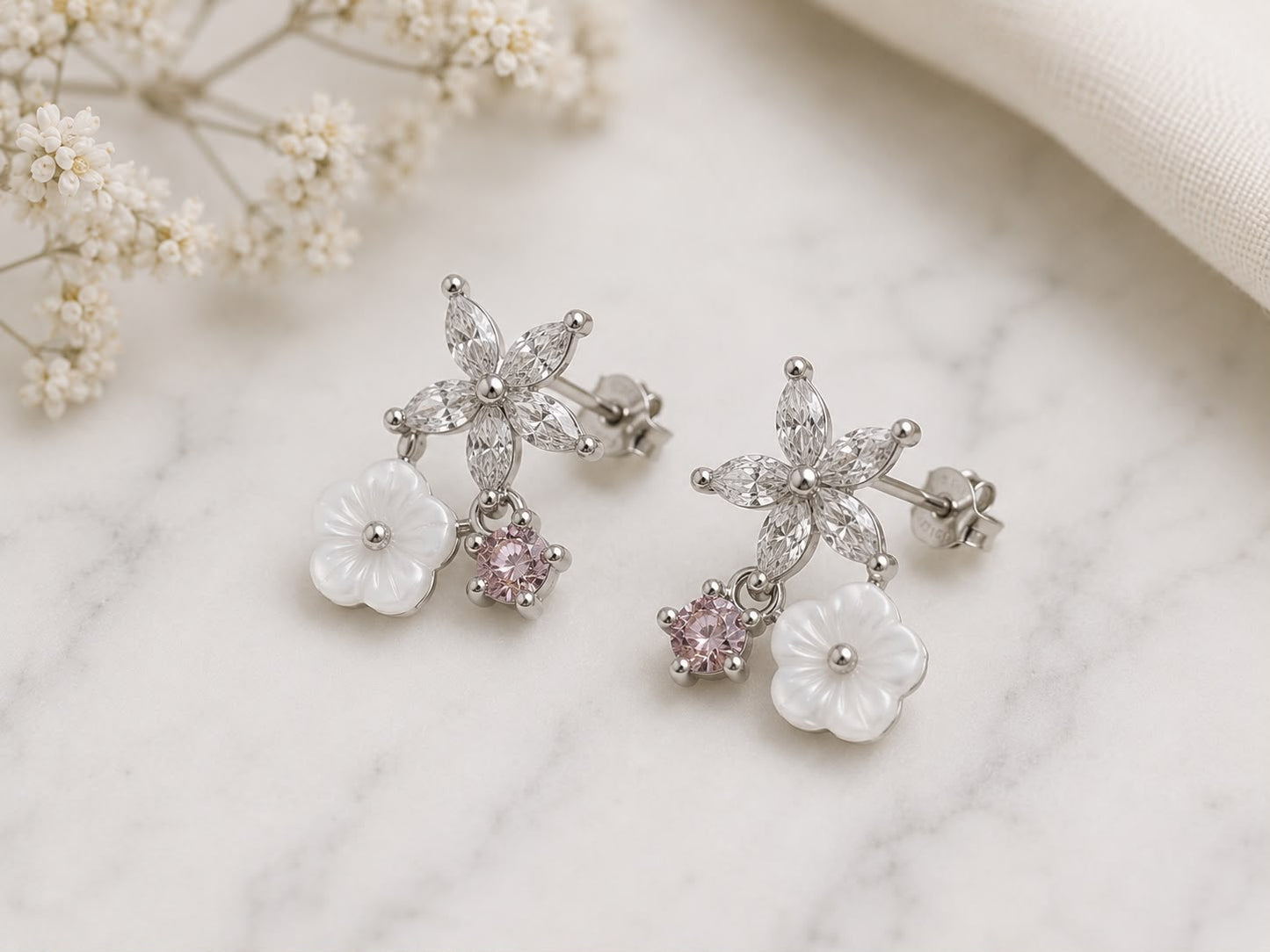Pearl Blossom Stud Earrings | 925 Sterling Silver | Veera Aabha