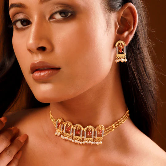Navratan Fluid Elegance Short Necklace Set