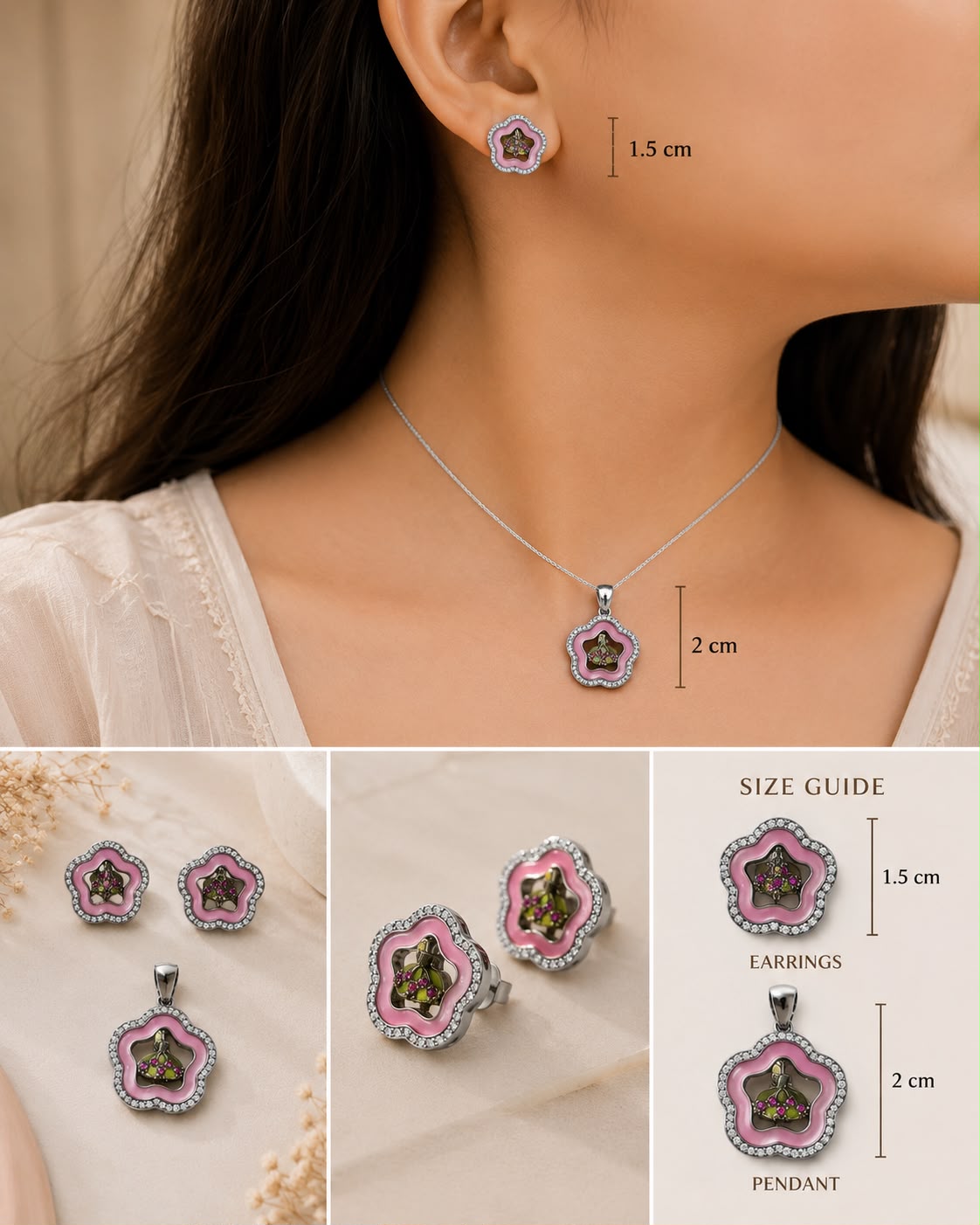 Royal Blossom Crown 925 Sterling Silver Pendant Set by Veera Aabha