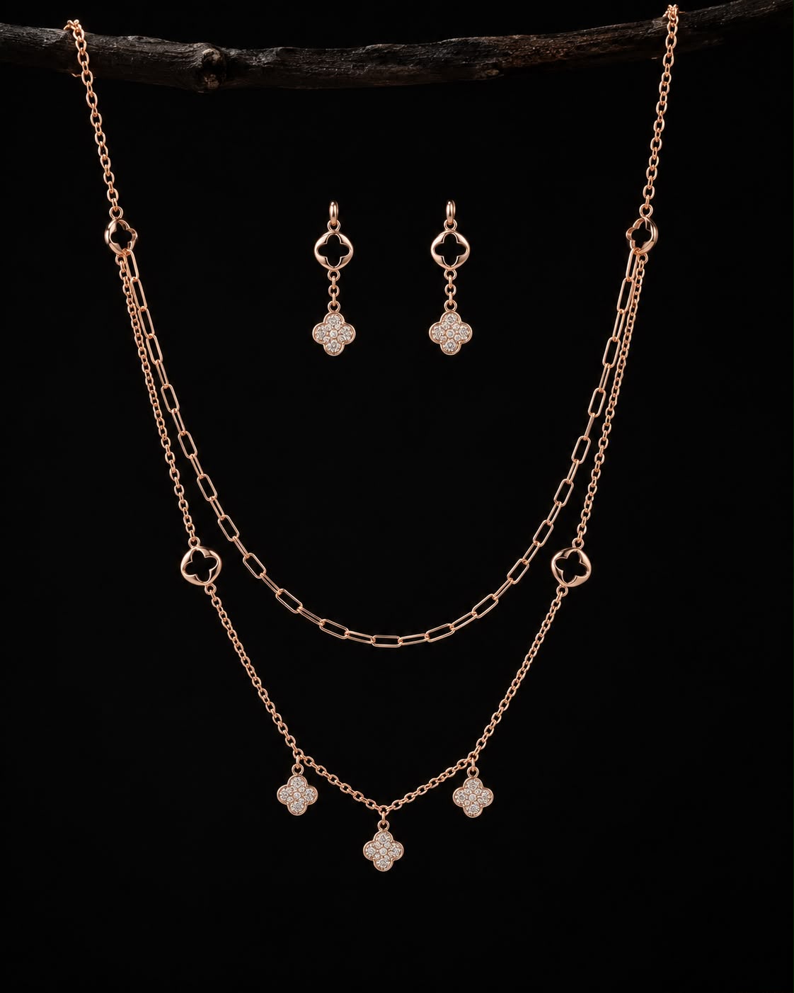 Rosé Clover Layered Necklace Set | 925 Sterling Silver | Veera Aabha