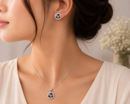 Harmony Bloom 925 Sterling Silver Pendant Set by Veera Aabha