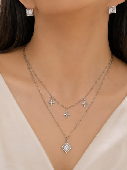 Celestial Bloom Layered Necklace Set | 925 Sterling Silver | Veera Aabha