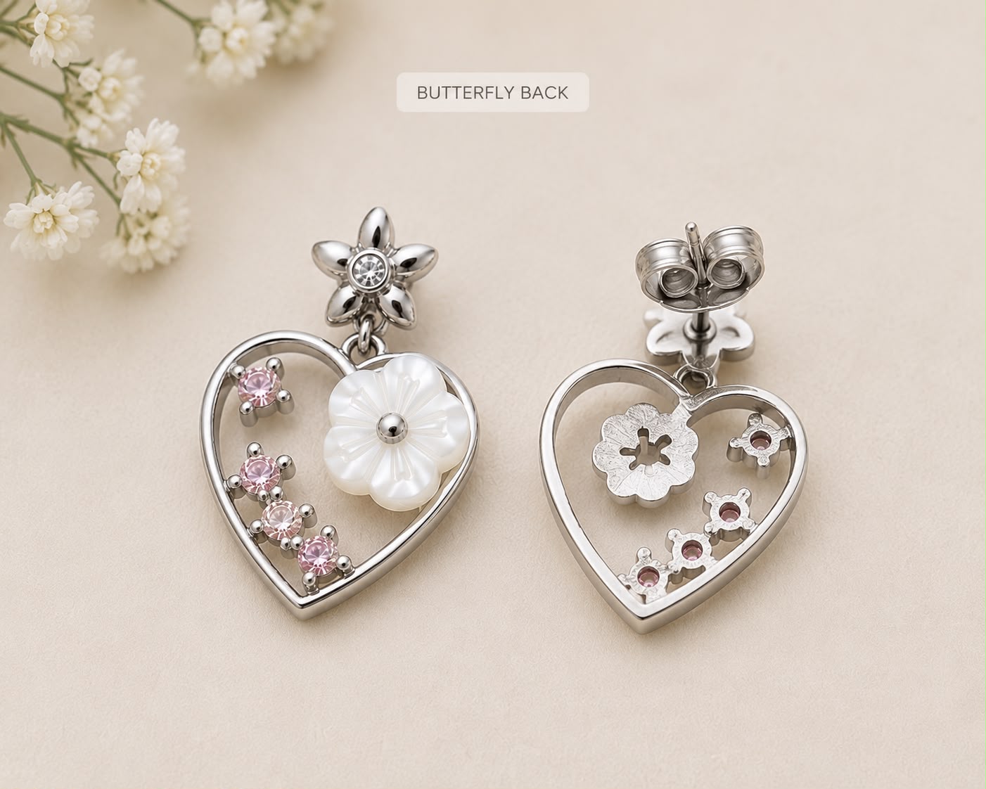 Blooming Heart Drop Earrings | 925 Sterling Silver | Veera Aabha