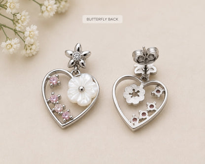 Blooming Heart Drop Earrings | 925 Sterling Silver | Veera Aabha