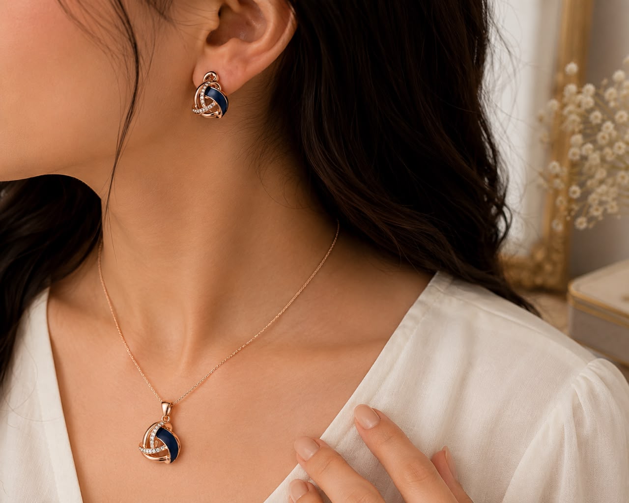 Midnight Elegance 925 Sterling Silver Pendant Set by Veera Aabha