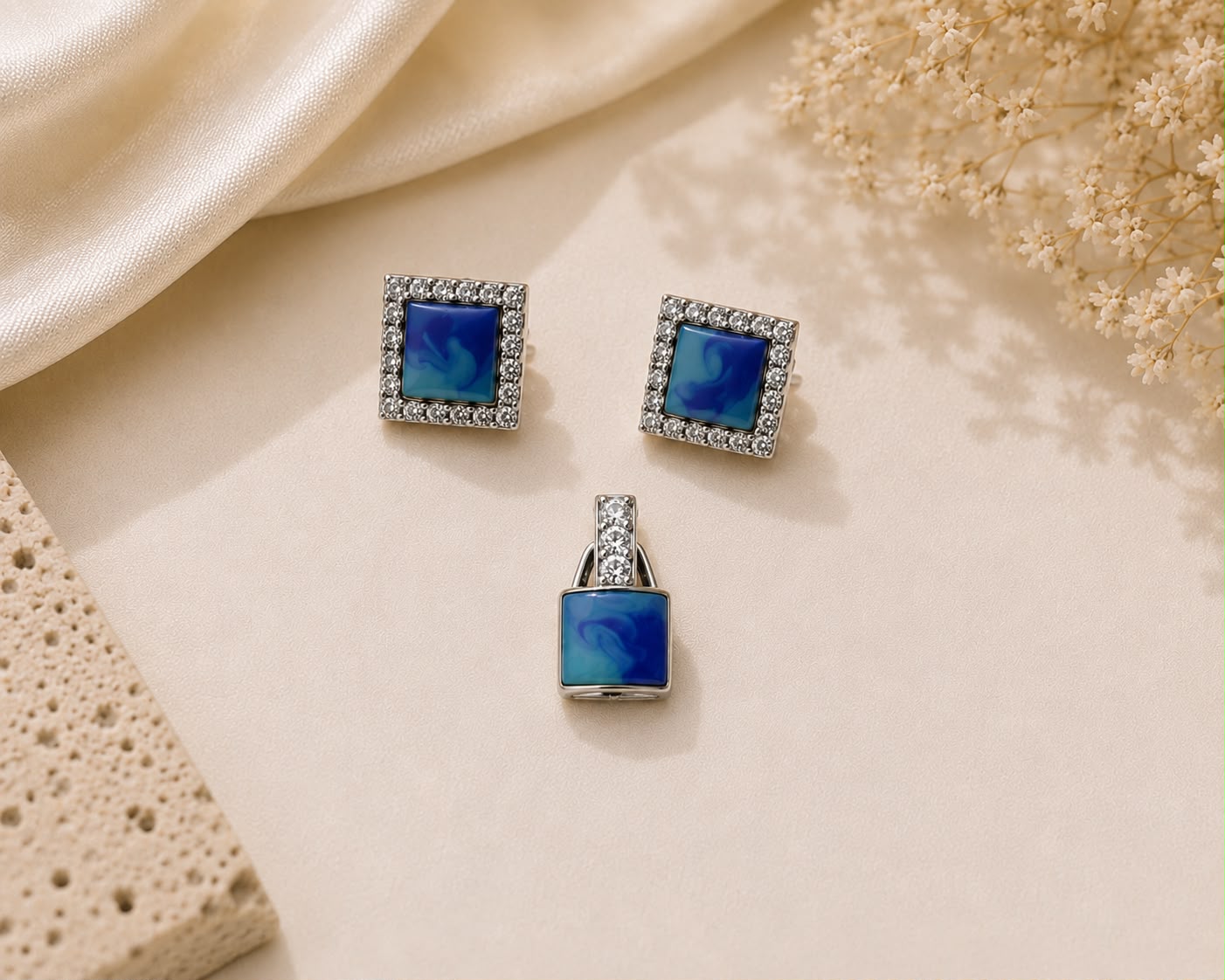 Azure Aura 925 Sterling Silver Pendant Set by Veera Aabha