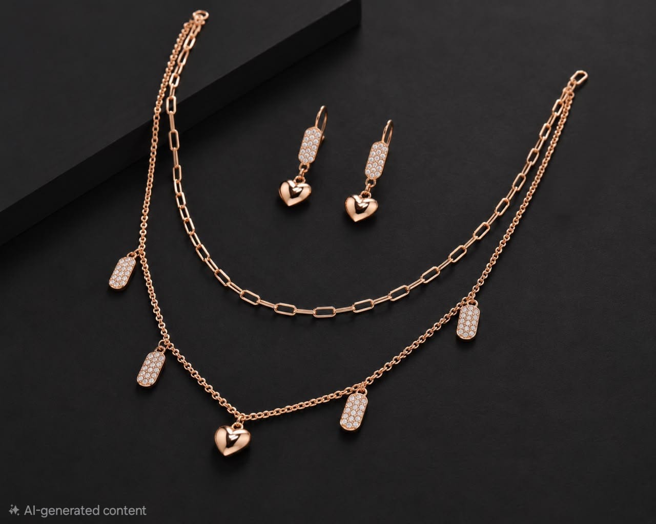 Rosé Heart Layered Necklace Set | 925 Sterling Silver | Veera Aabha