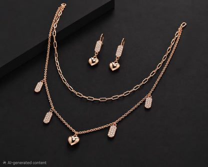 Rosé Heart Layered Necklace Set | 925 Sterling Silver | Veera Aabha