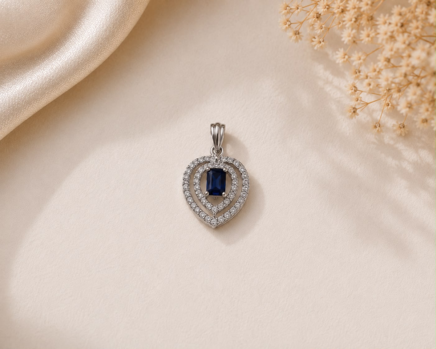 Sapphire Heart 925 Sterling Silver Pendant Set by Veera Aabha