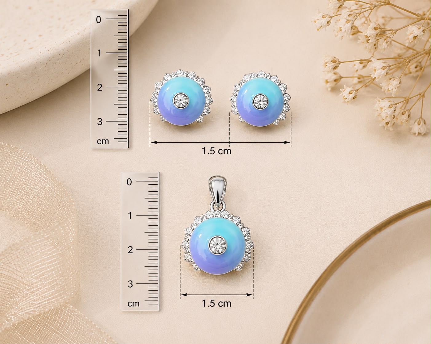 Azure Bloom 925 Sterling Silver Pendant Set by Veera Aabha