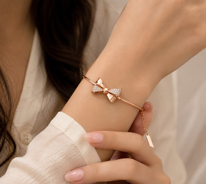 Rosé Bow Elegance Bracelet Kada | 925 Sterling Silver | Veera Aabha