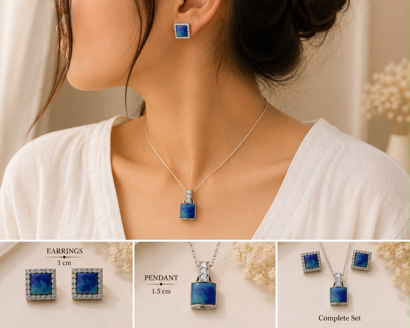 Azure Aura 925 Sterling Silver Pendant Set by Veera Aabha