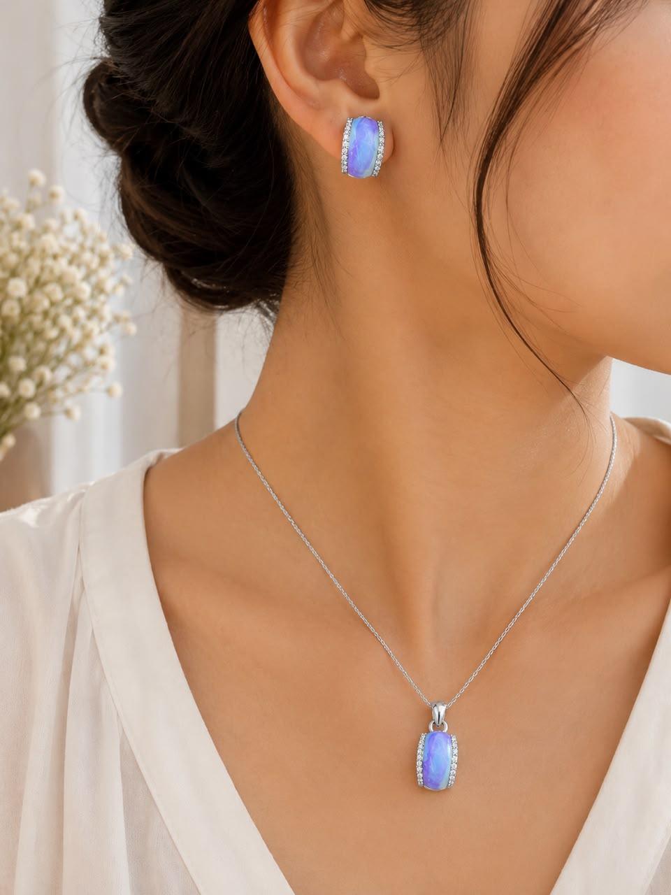 Lavender Mist 925 Sterling Silver Pendant Set by Veera Aabha