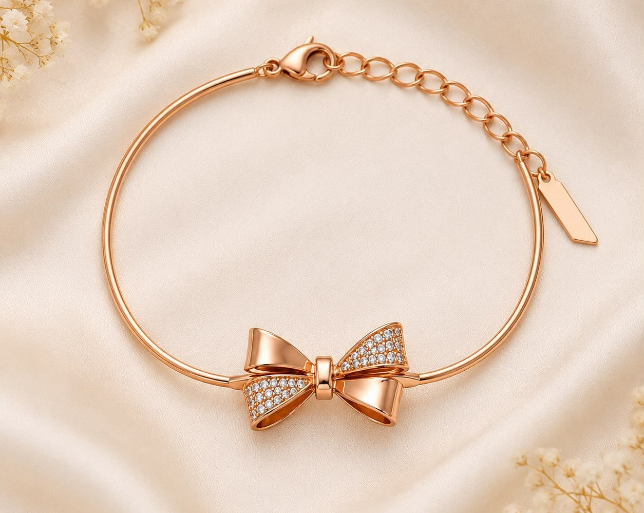 Rosé Bow Elegance Bracelet Kada | 925 Sterling Silver | Veera Aabha