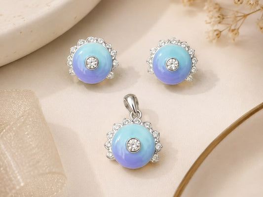 Azure Bloom 925 Sterling Silver Pendant Set by Veera Aabha