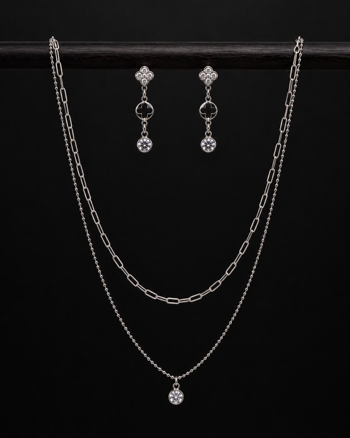 Midnight Clover Layered Necklace Set | 925 Sterling Silver | Veera Aabha