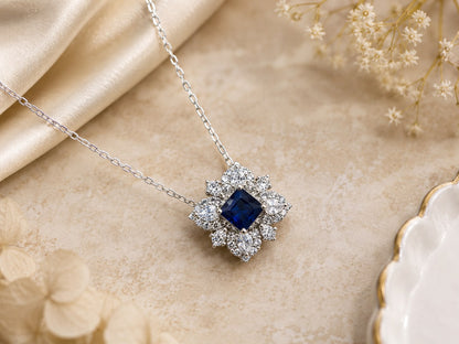 Royal Sapphire Halo Pendant Set | 925 Sterling Silver | Veera Aabha