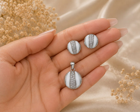 Pearl Essence 925 Sterling Silver Pendant Set by Veera Aabha