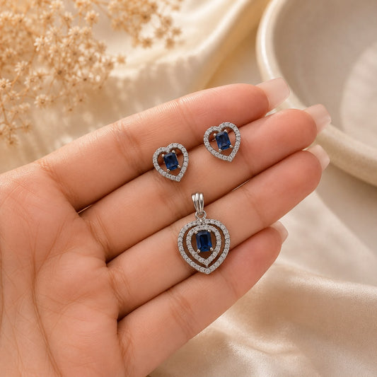 Sapphire Heart 925 Sterling Silver Pendant Set by Veera Aabha