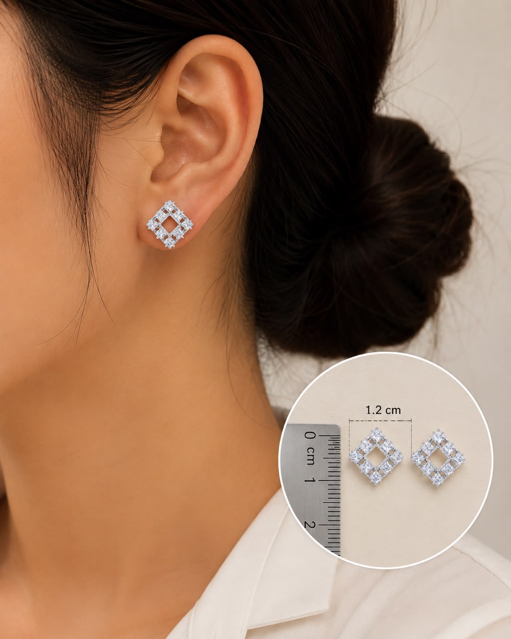 Celestial Square Halo Stud Earrings | 925 Sterling Silver | Veera Aabha