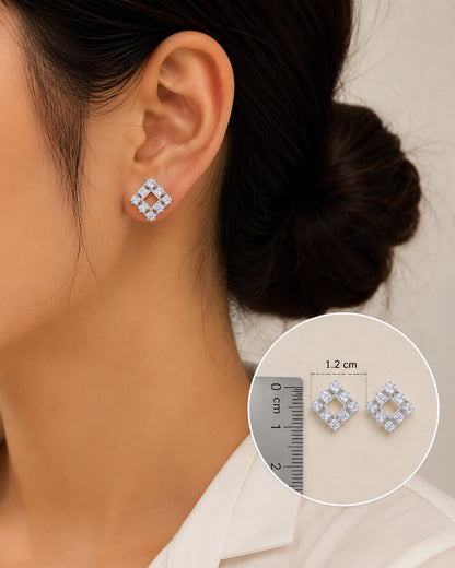 Celestial Square Halo Stud Earrings | 925 Sterling Silver | Veera Aabha