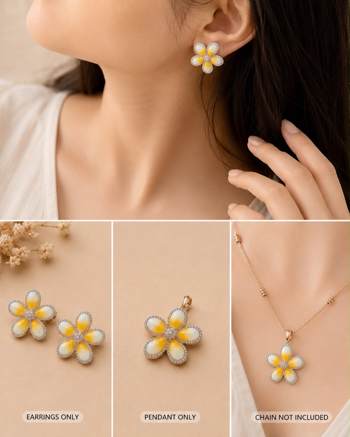 Sunlit Blossom Pendant Set | 925 Sterling Silver | Veera Aabha