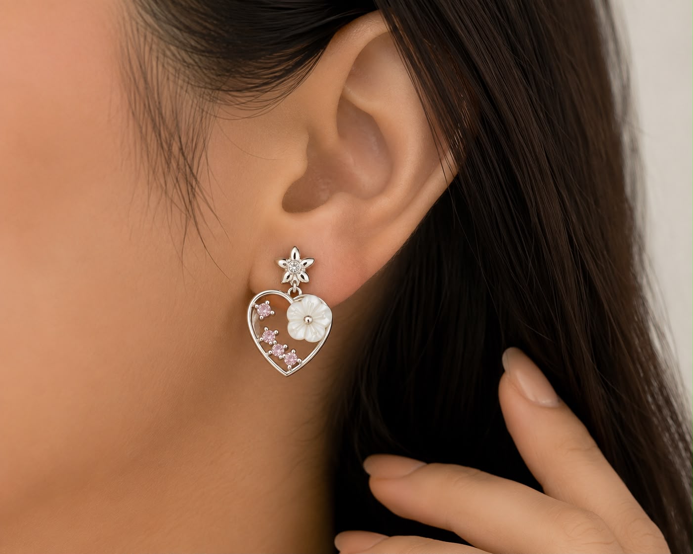 Blooming Heart Drop Earrings | 925 Sterling Silver | Veera Aabha