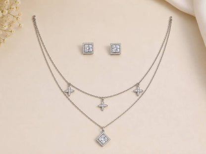 Celestial Bloom Layered Necklace Set | 925 Sterling Silver | Veera Aabha