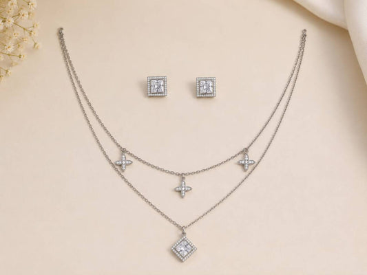Celestial Bloom Layered Necklace Set | 925 Sterling Silver | Veera Aabha