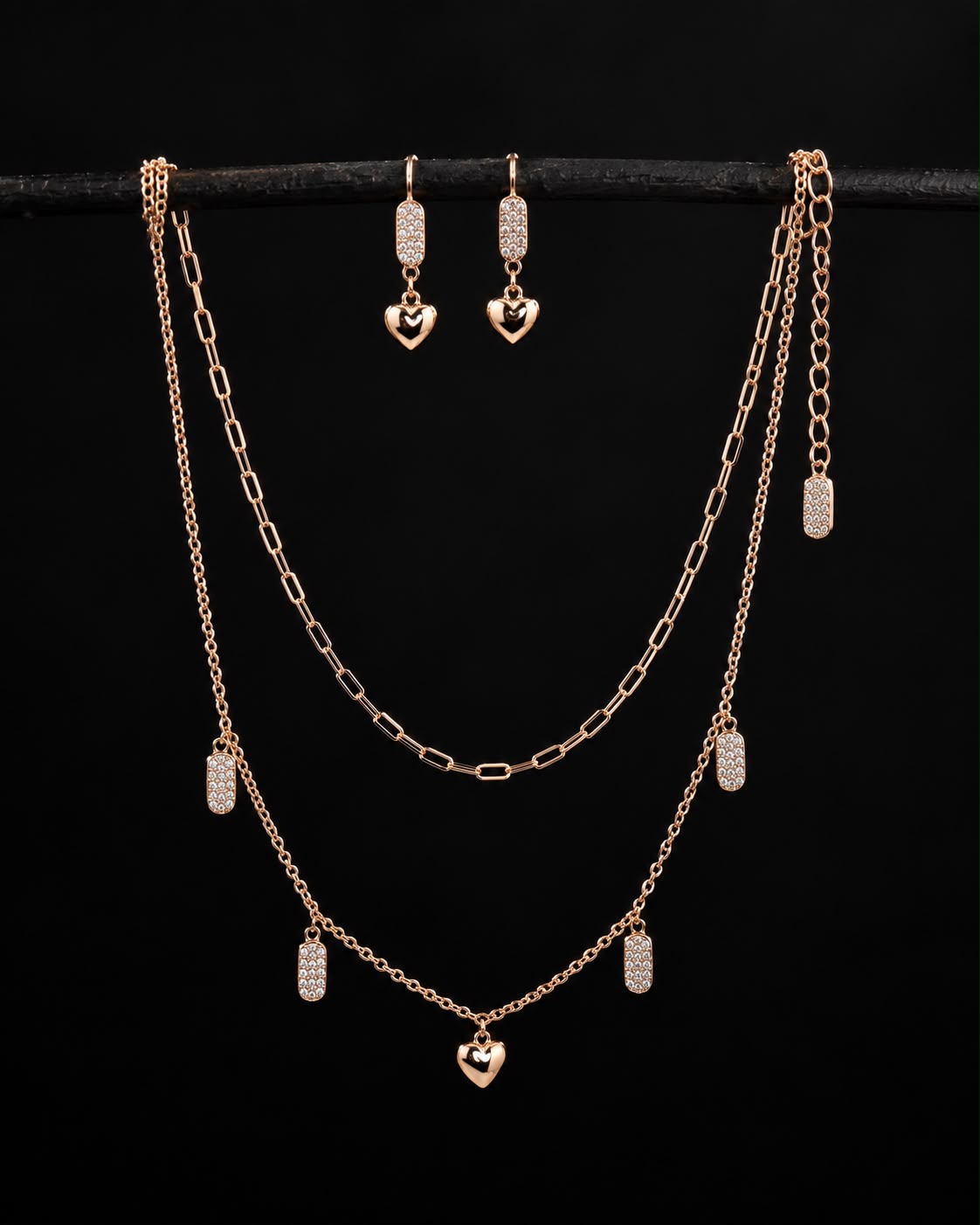 Rosé Heart Layered Necklace Set | 925 Sterling Silver | Veera Aabha