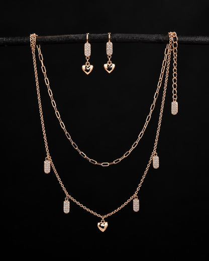 Rosé Heart Layered Necklace Set | 925 Sterling Silver | Veera Aabha