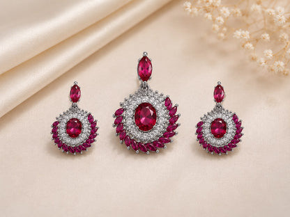 Ruby Royale 925 Sterling Silver Pendant Set by Veera Aabha